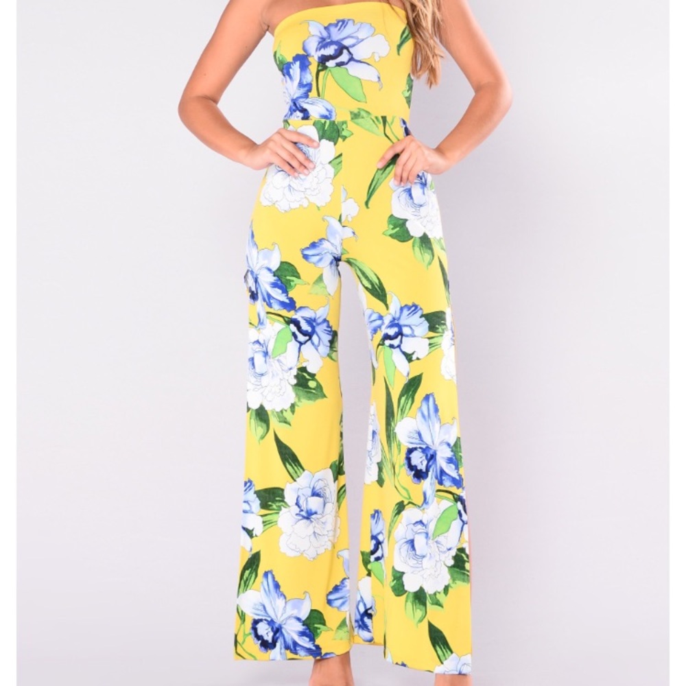 FASHION NOVA FLOWERY YELLOW JUMPSUIT